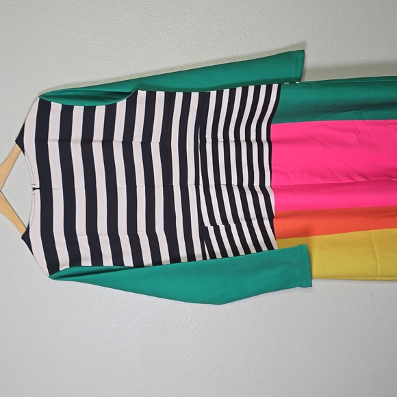 Oshoplive Colorblock Stripe Peplum Dress in Green, Pink, Orange & Yellow NwT. - Picture 7 of 8